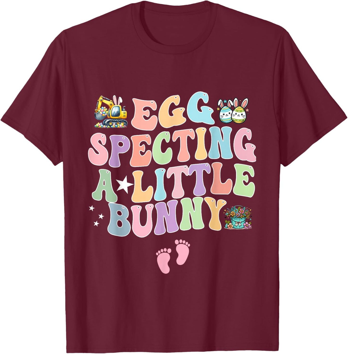 Retro Eggspecting Little Bunny Easter Pregnancy Announcement T-Shirt - T-Shirt | Maroon