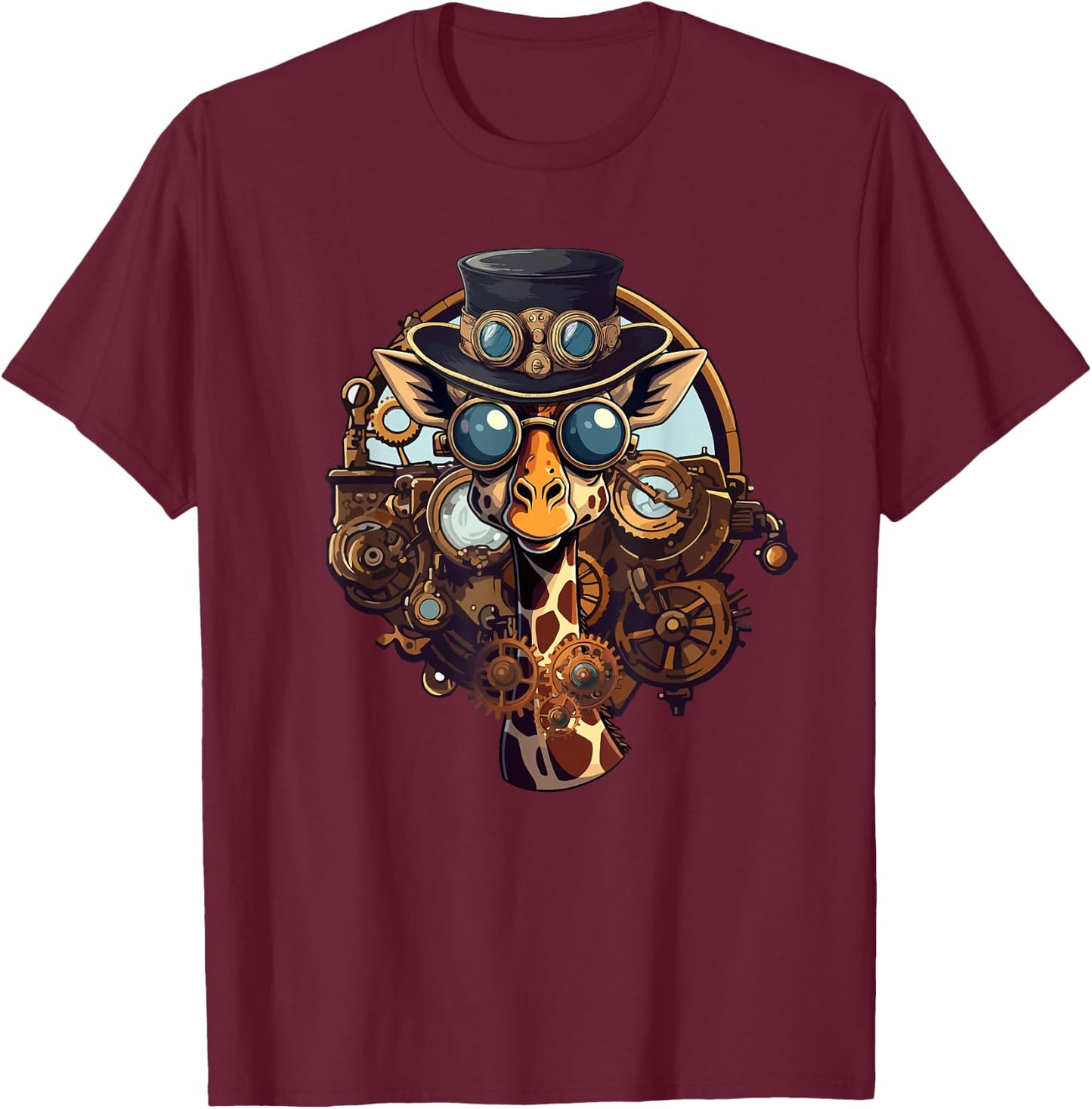 Steampunk Gear Giraffe Mechanical Animal Giraffe Lover T-Shirt - T-Shirt | Maroon