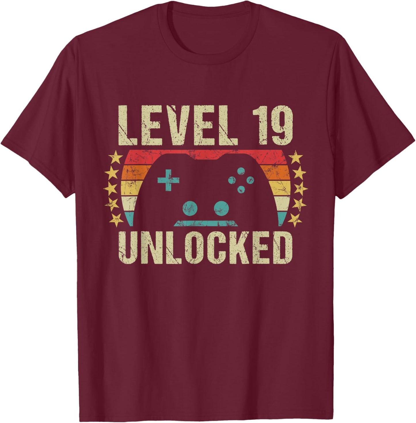 Gaming Vintage 19th Birthday Gift 19 Year Old Boy Girl Gamer T-Shirt - T-Shirt | Maroon