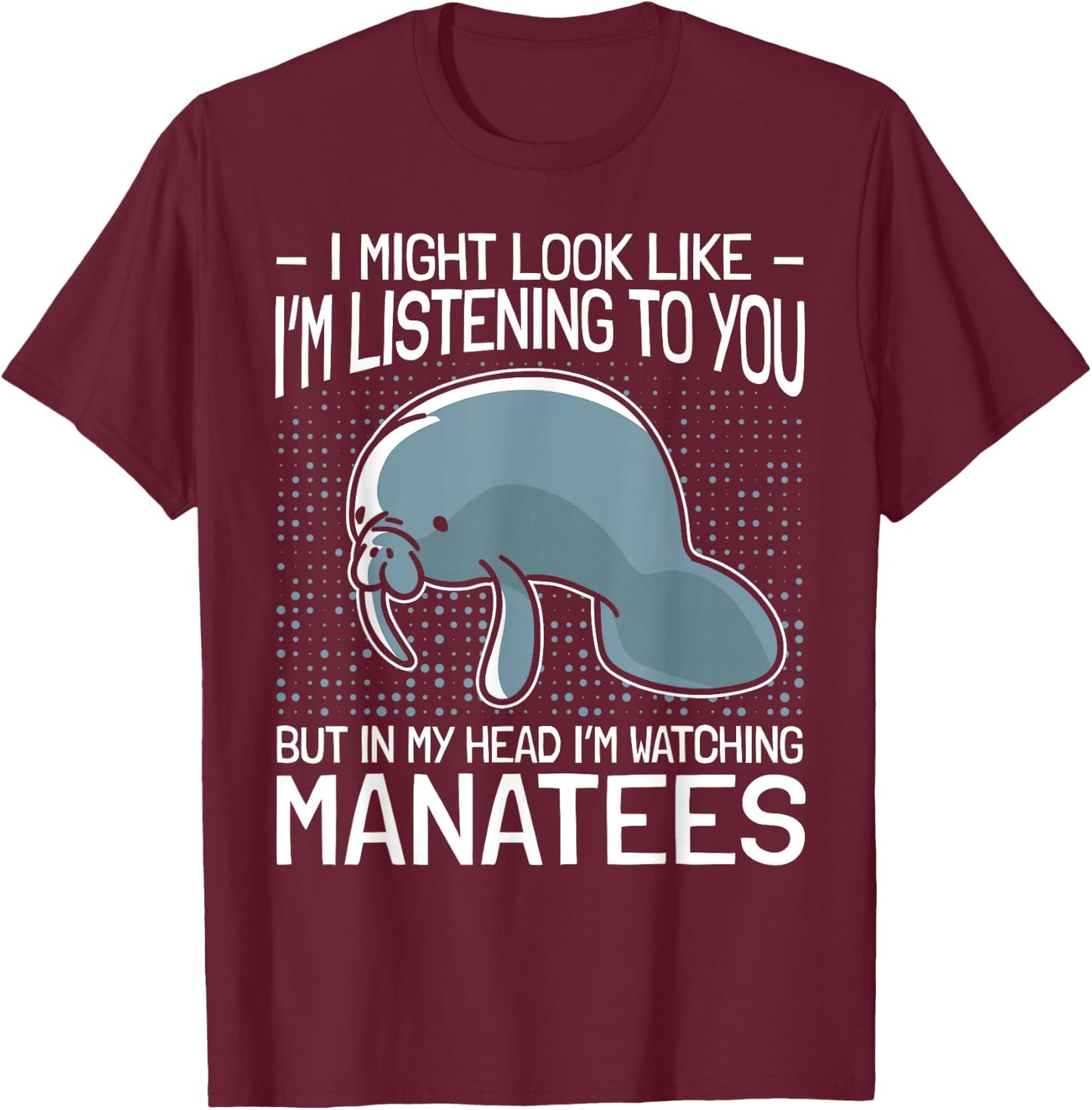 Manatee Gifts Sea Animal Lovers Manatees In My Head - Women's -Adults Black Short Sleeve Classic Fit Cotton 65% Polyester 35% - Small T-Shirt - T-Shirt | Maroon