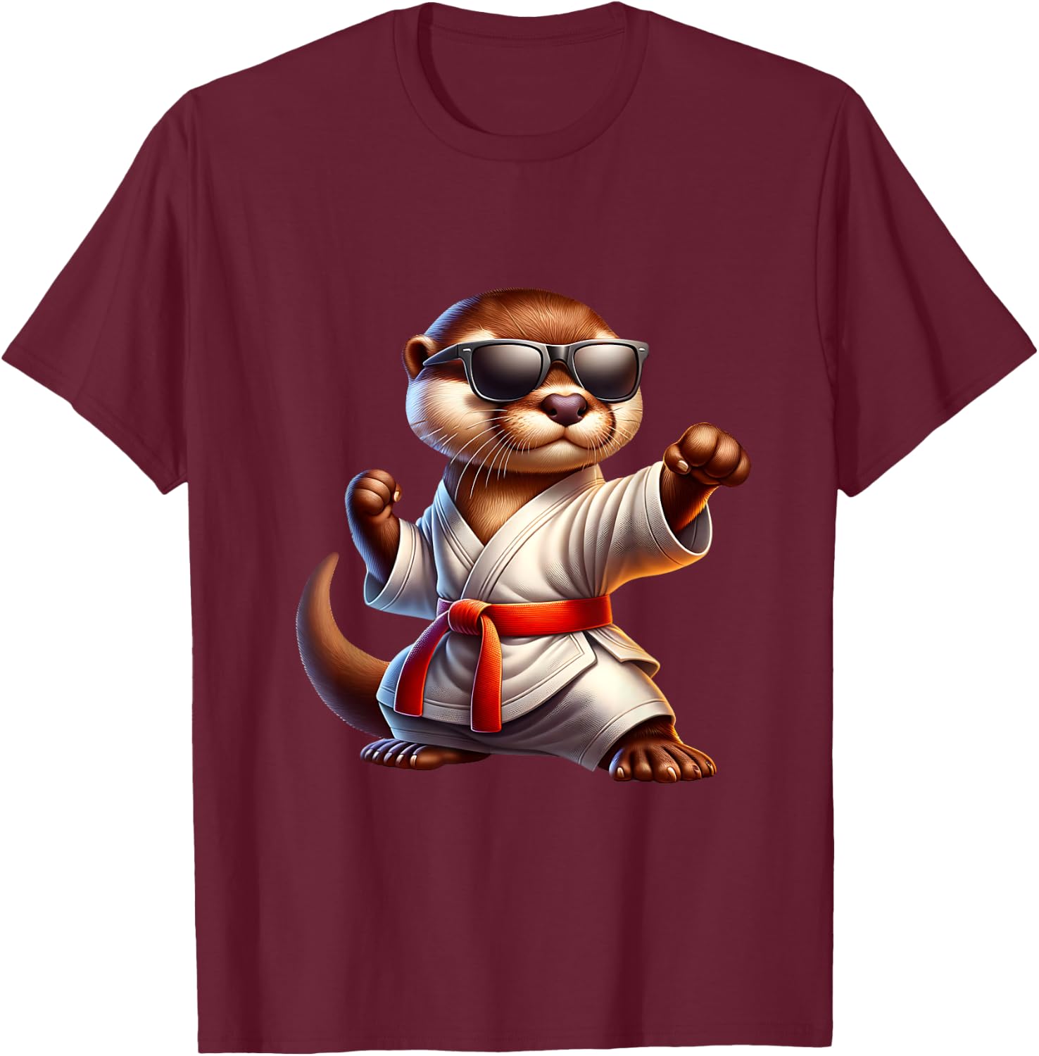 Cute Otter Doing Karate Funny Martial Arts Animal Graphic T-Shirt - T-Shirt | Maroon