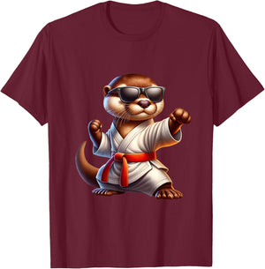 Cute Otter Doing Karate Funny Martial Arts Animal Graphic T-Shirt - T-Shirt | Maroon