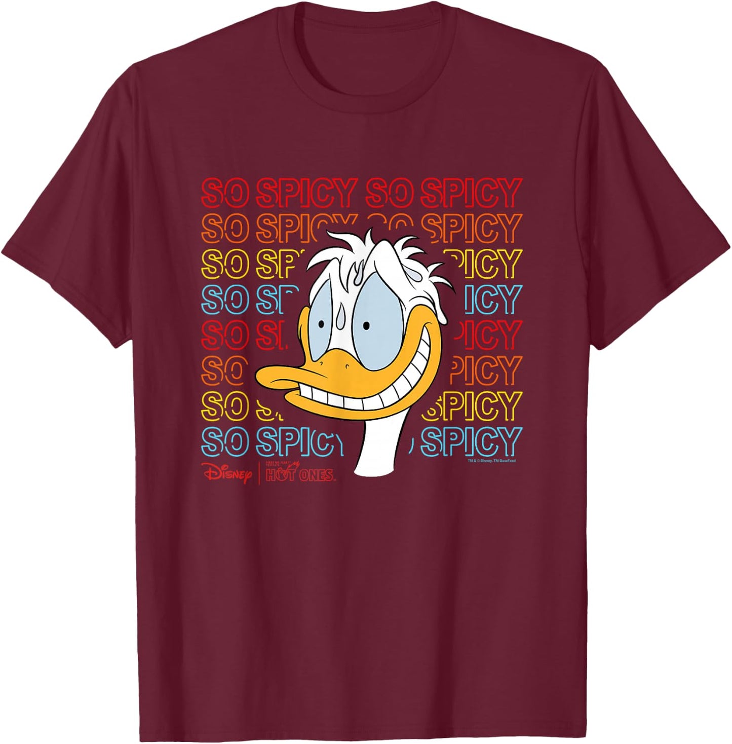 Disney Hot Ones Donald Duck So Spicy Repeating Text T-Shirt - T-Shirt | Maroon