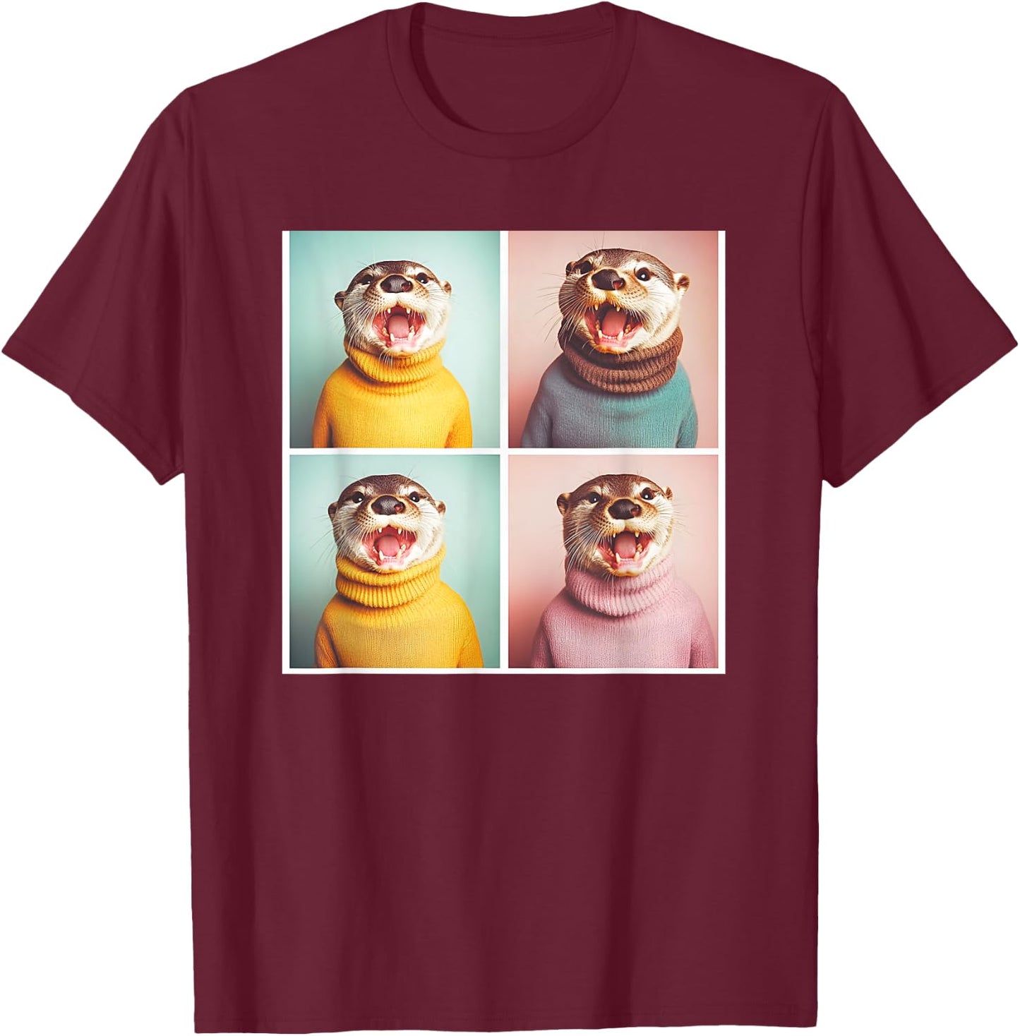 Happy Otter Animal Photoshoot Funny Otter T-Shirt - T-Shirt | Maroon