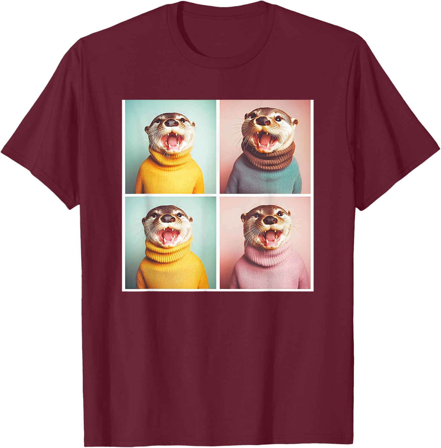 Happy Otter Animal Photoshoot Funny Otter T-Shirt - T-Shirt | Maroon