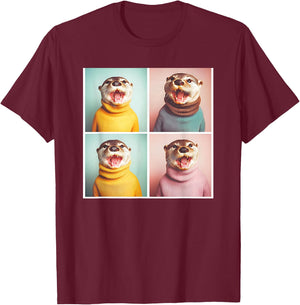 Happy Otter Animal Photoshoot Funny Otter T-Shirt - T-Shirt | Maroon