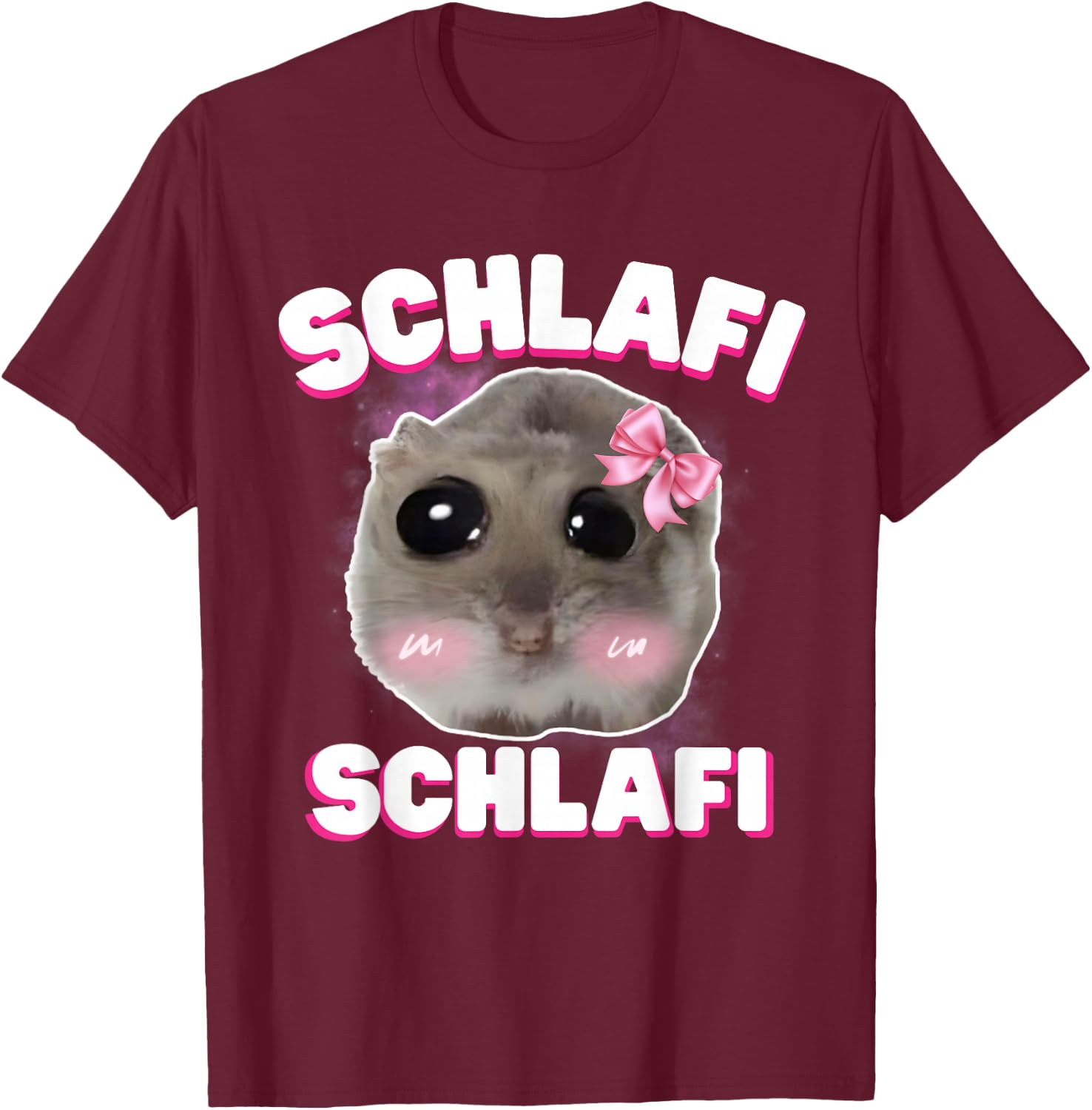 Schlafi Schlafi Funny Sad Hamster Cute Hamstie , black T-Shirt - T-Shirt | Maroon