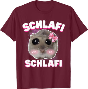 Schlafi Schlafi Funny Sad Hamster Cute Hamstie , black T-Shirt - T-Shirt | Maroon