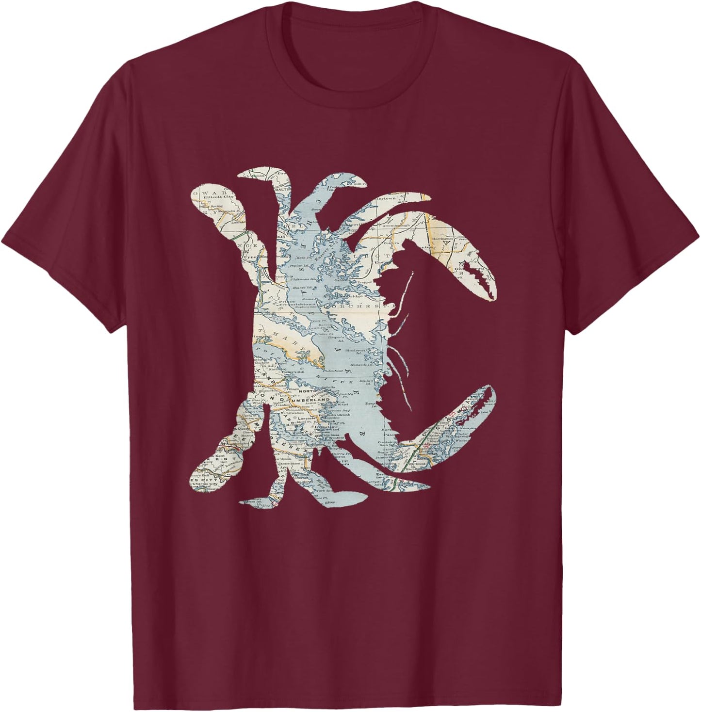 Chesapeake Bay Map Crab Silhouette T-Shirt - T-Shirt | Maroon