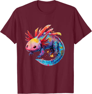 Axolotl Colorful Graphic T-Shirt - T-Shirt | Maroon