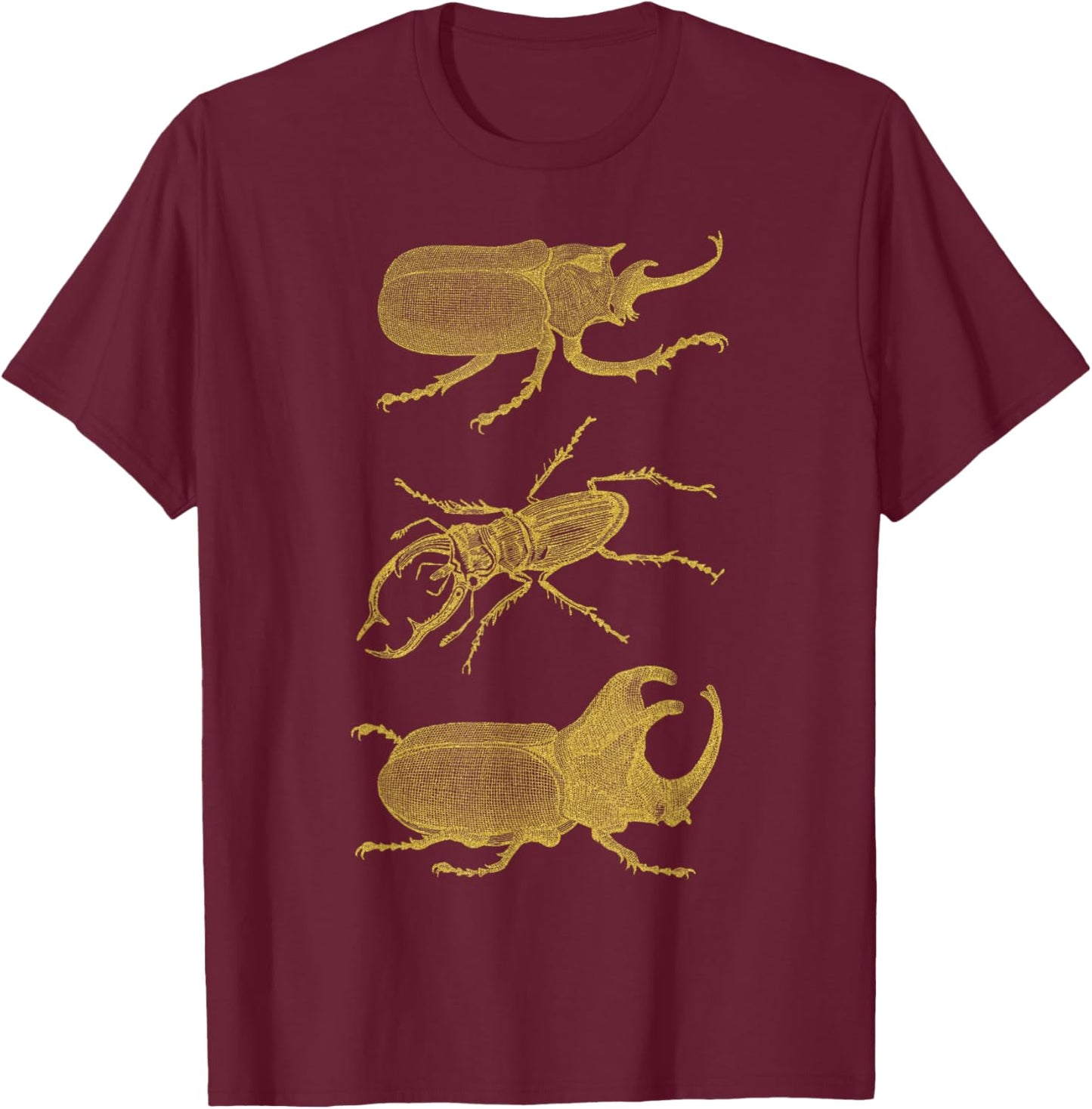 Vintage Beetles Stag Rhinoceros Gold Insect Bug T Shirt T-Shirt - T-Shirt | Maroon