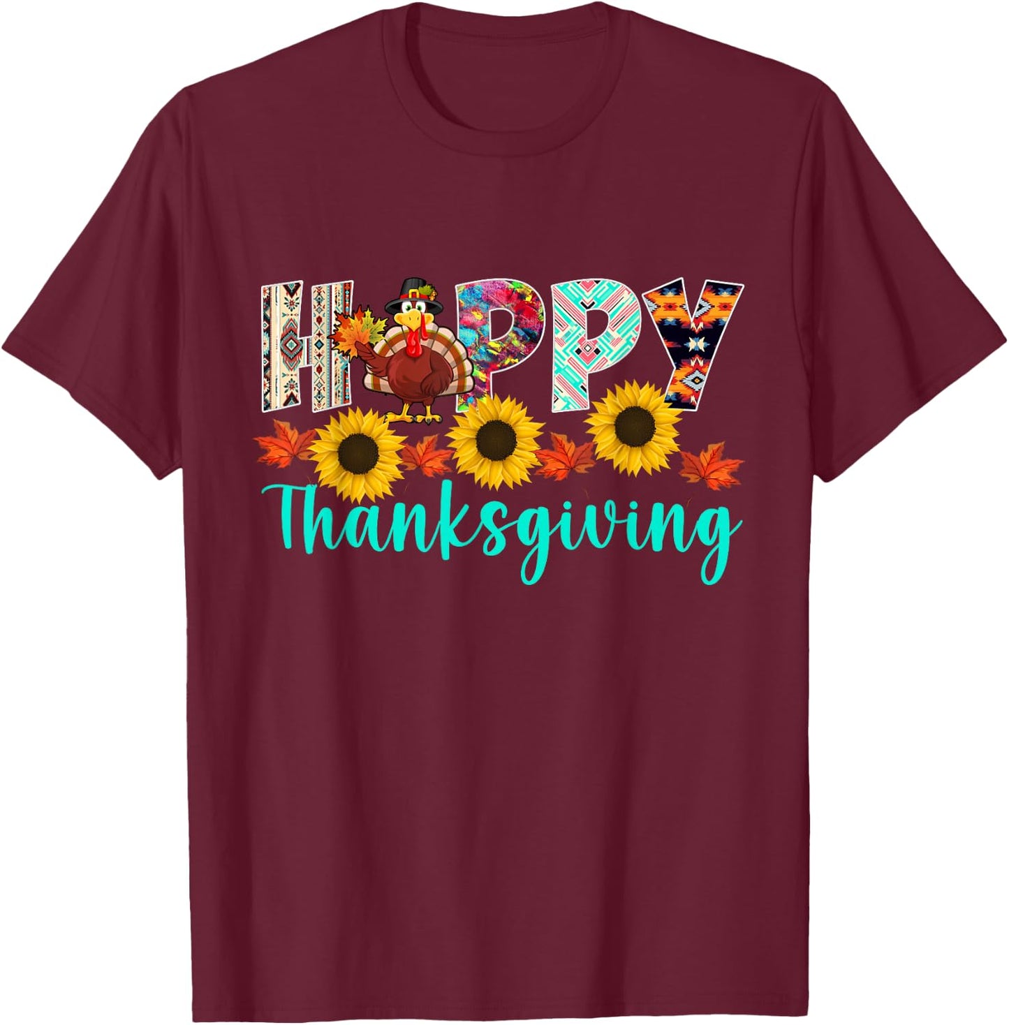 Happy Thanksgiving Day Shirts -Adults Thanksgiving Graphic Black Small T-Shirt - T-Shirt | Maroon
