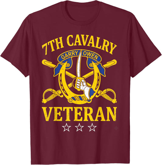 7th Cavalry Regiment Veteran Patriotic Flag Veterans Day T-Shirt - T-Shirt | Maroon