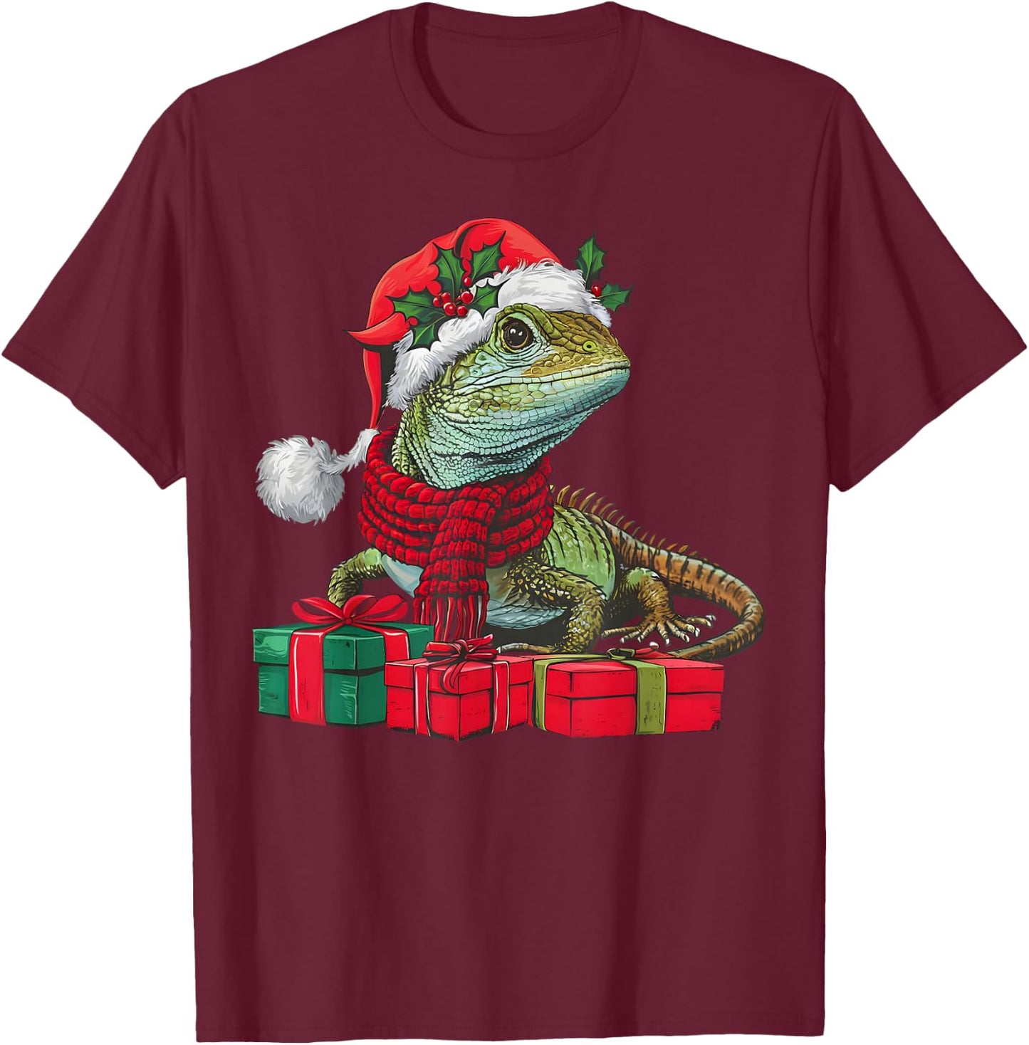 Xmas Holiday Santa Lizard Christmas T-Shirt - T-Shirt | Maroon