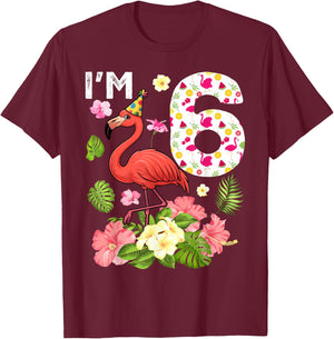 I'm 6 Tropical Flamingo Theme 6th Birthday T-Shirt - T-Shirt | Maroon