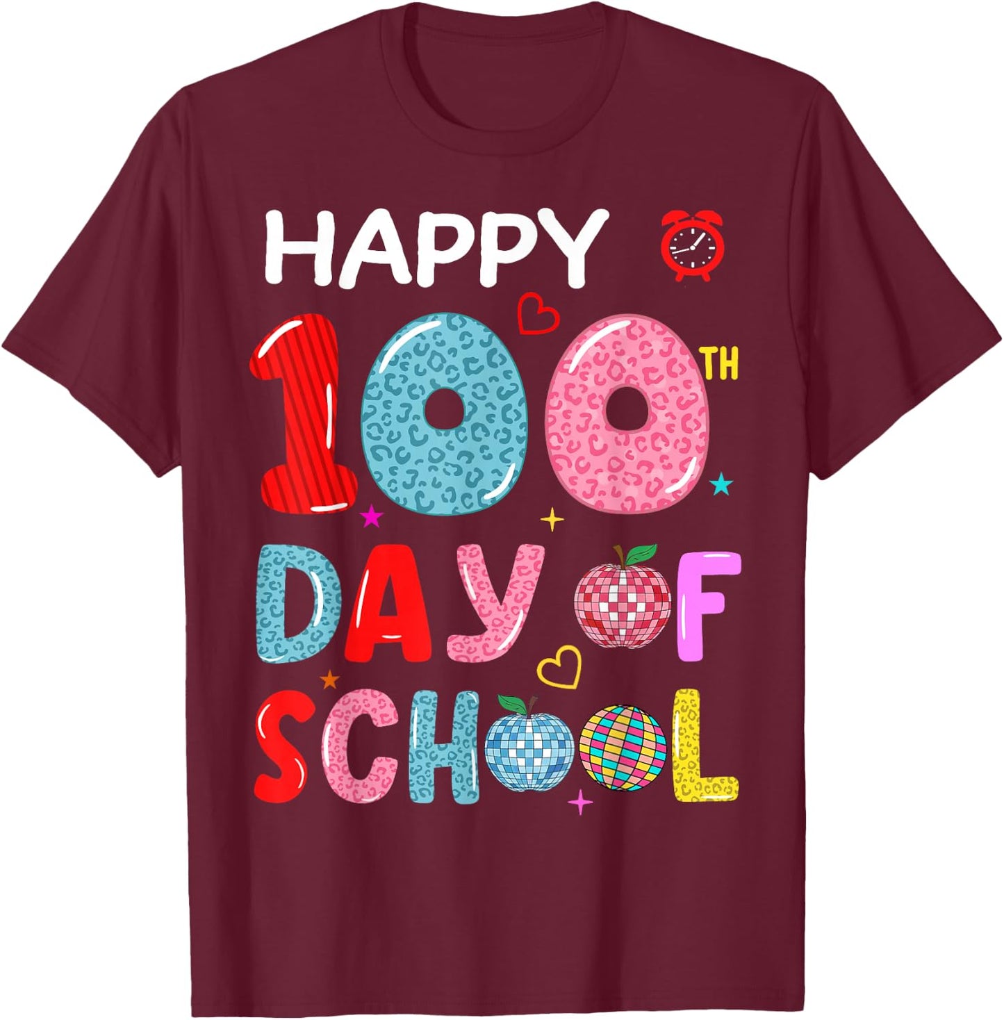 happy 100th Day Of school leopard 100 Days school girl boys T-Shirt - T-Shirt | Maroon