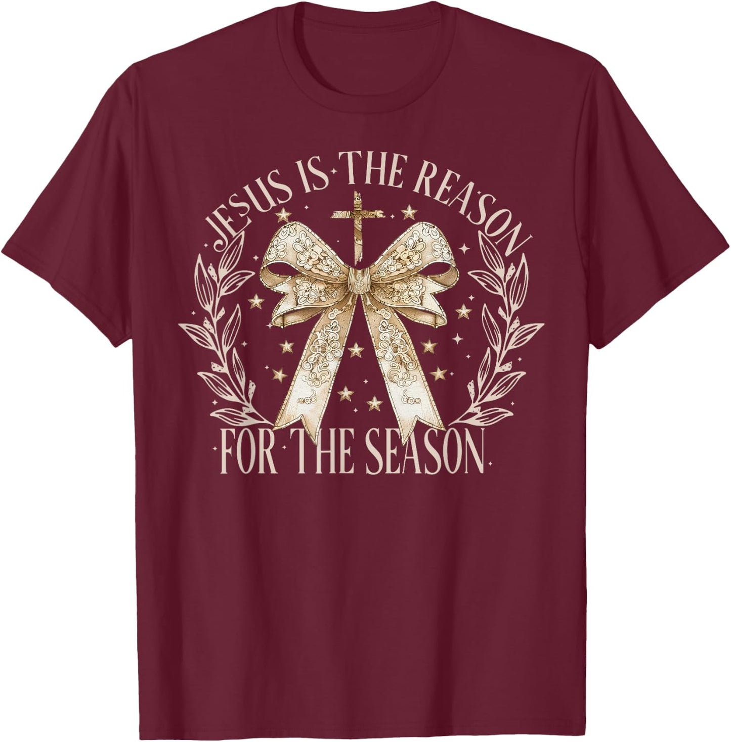 Jesus Is The Reason For The Season Christmas Coquette Bow T-Shirt - T-Shirt | Maroon