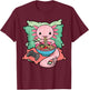 Axolotl Ramen Eating Gamer Axolotl T-Shirt - T-Shirt | Maroon