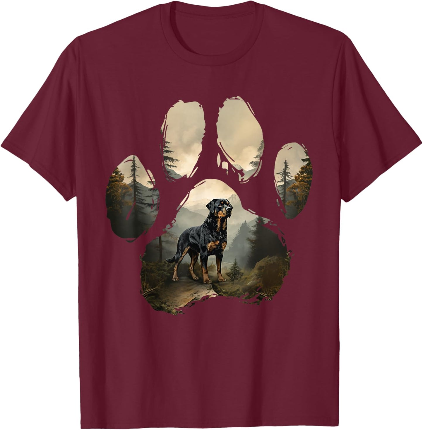 Rottweiler Mountain Paw Design Dog Mum Dad, black T-Shirt - T-Shirt | Maroon