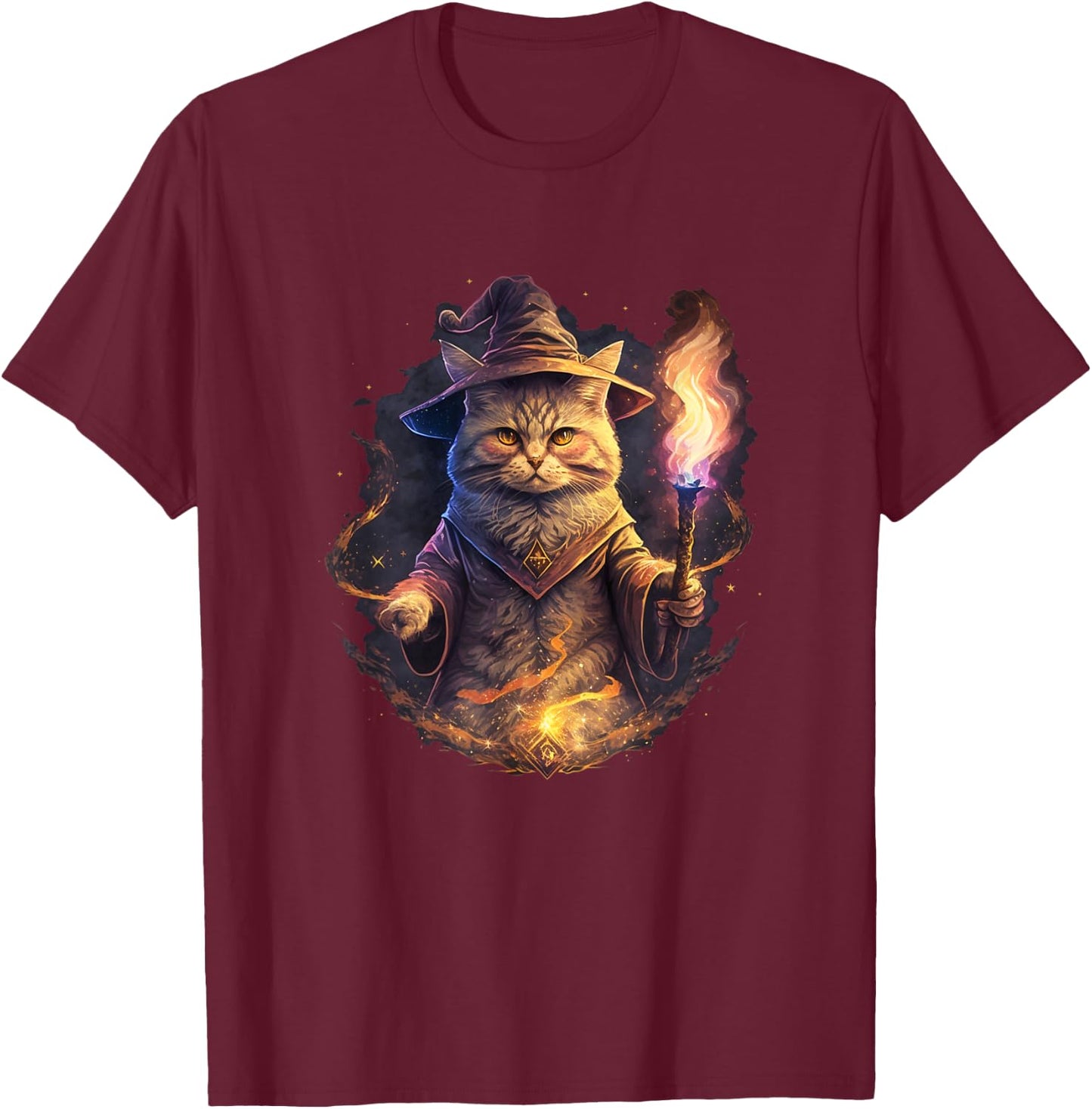 Magical Wizard Cat Fantasy Kitten T-Shirt - T-Shirt | Maroon