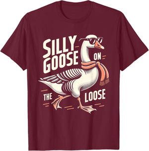 Funny Graphic Shirts Men Women Duck Silly Goose On The Loose T-Shirt - T-Shirt | Maroon