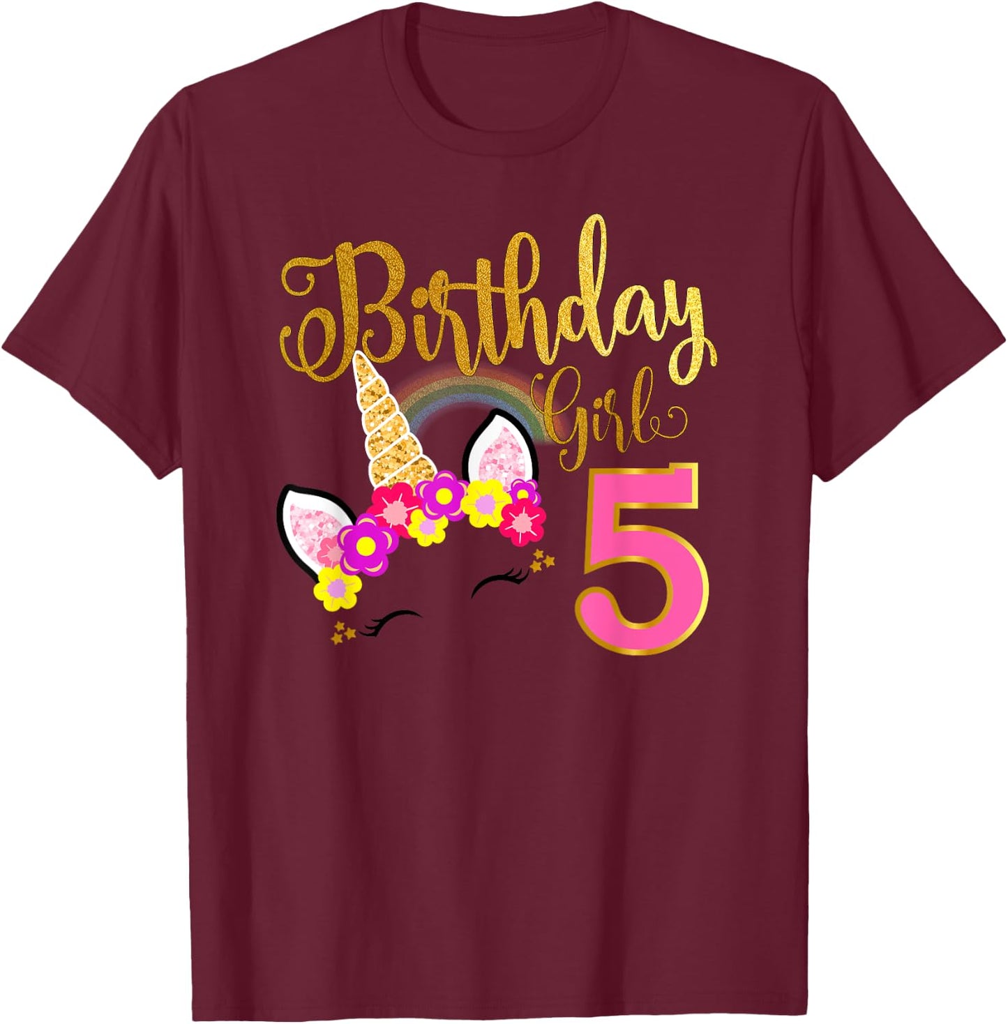 I'm 5th the Birthday for Girl Unicorn 5 year old Birthday T-Shirt - T-Shirt | Maroon