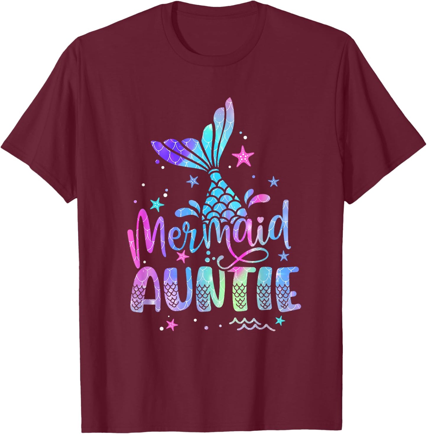 Mermaid Auntie Funny Women Family Matching 1st Birthday T-Shirt - T-Shirt | Maroon