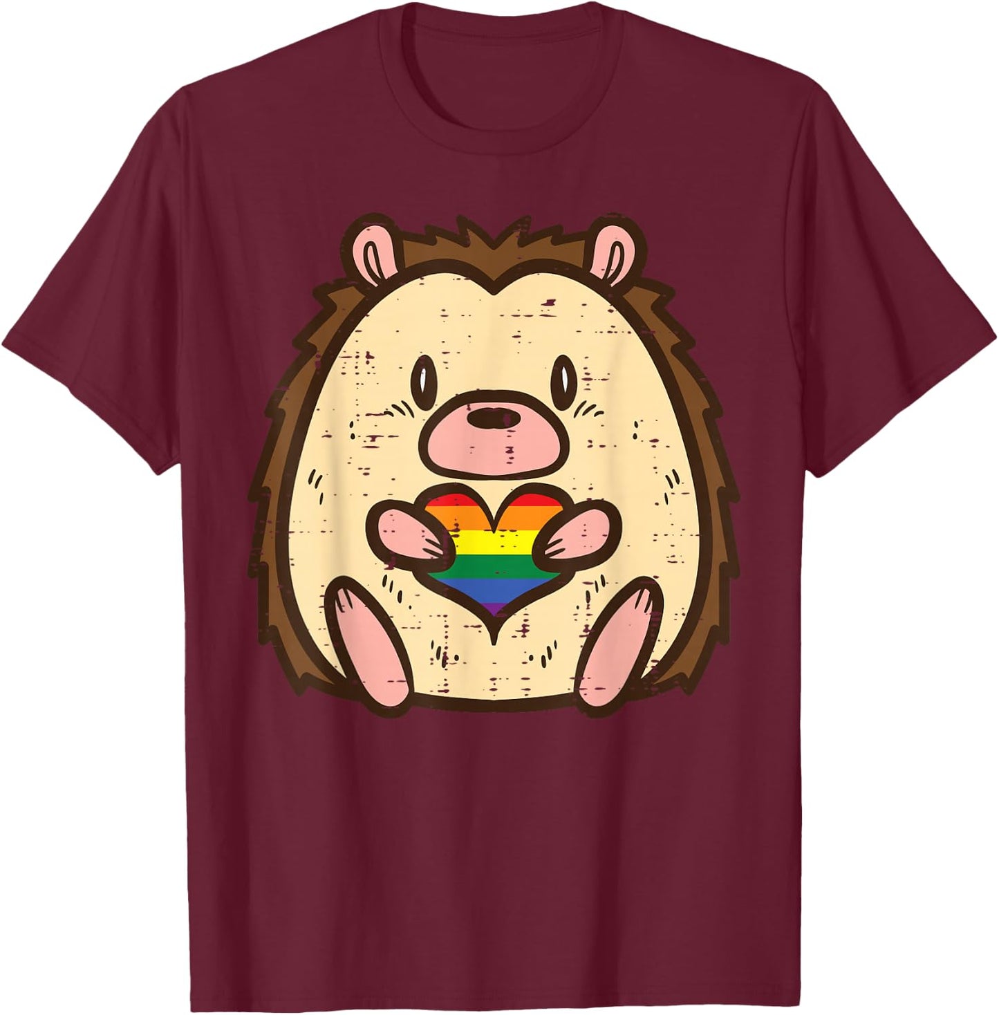 Gay Pride Hedgehog Heart Rainbow Flag Lgbtq Men Women Kids T-Shirt - T-Shirt | Maroon