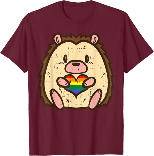 Gay Pride Hedgehog Heart Rainbow Flag Lgbtq Men Women Kids T-Shirt - T-Shirt | Maroon
