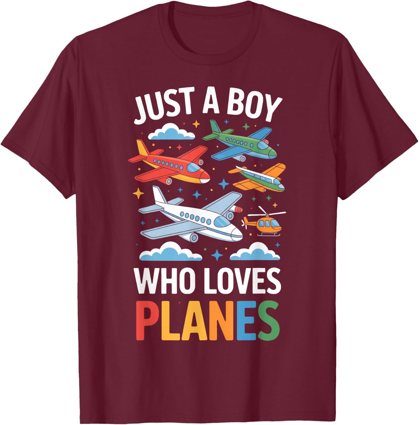 Just A Boy Who Loves Planes Airplane Fan Young Aviator Boys T-Shirt - T-Shirt | Maroon