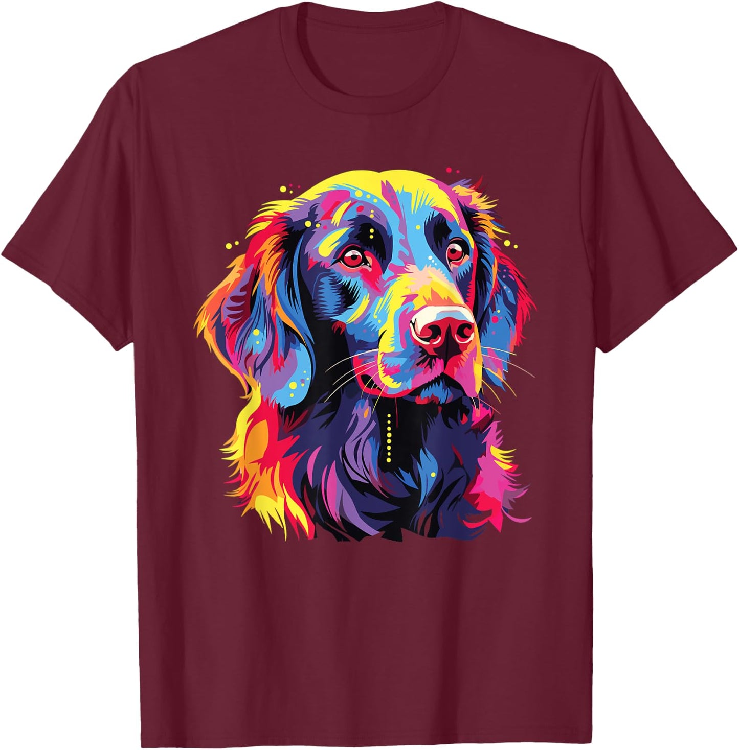 Watercolor Colorful Flat Coated Retriever Dog Men Women Girls Kids T-Shirt - T-Shirt | Maroon
