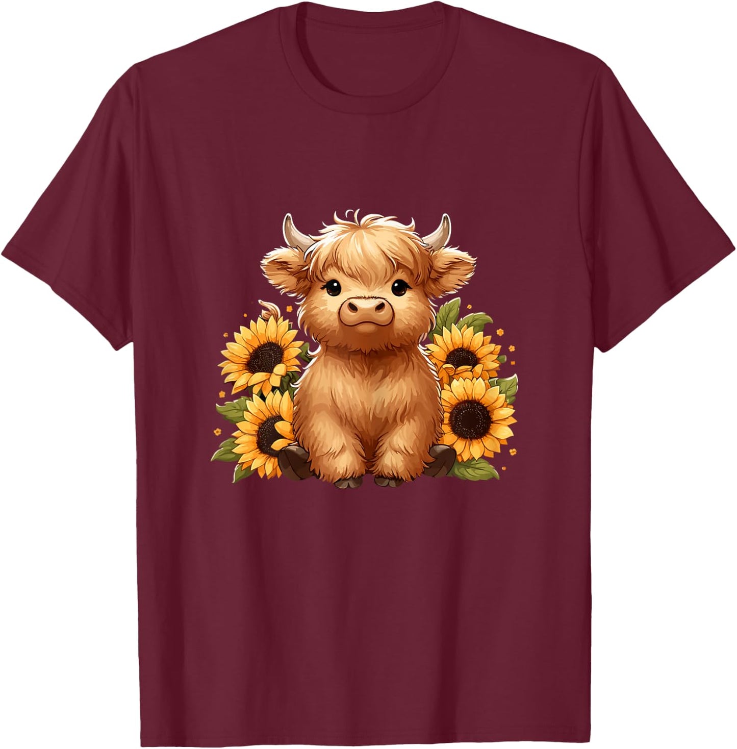 Sunflower Highland Cow Farm T-Shirt - T-Shirt | Maroon