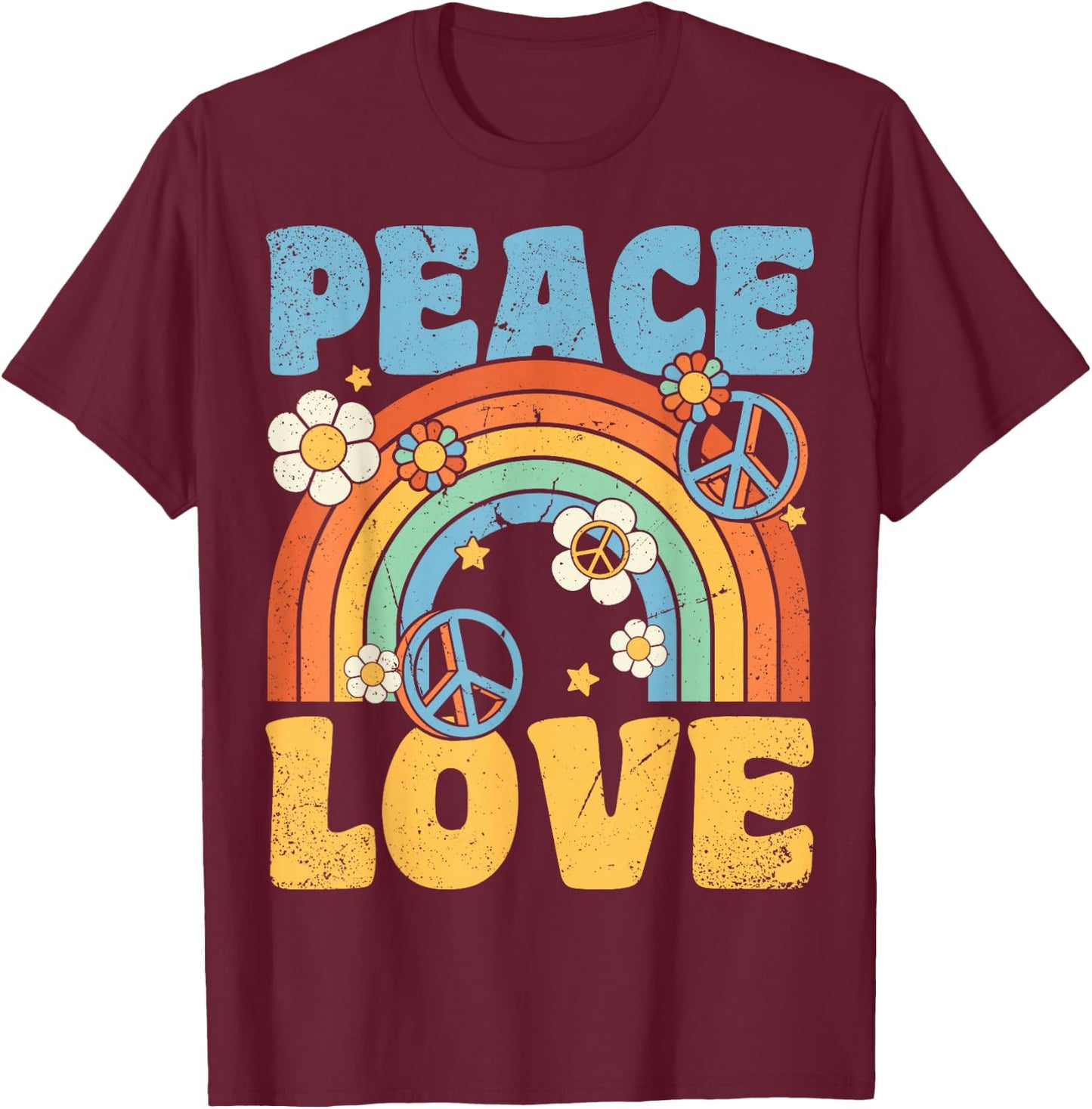 Peace Love 60's 70's 80's Party Outfit Groovy Hippie Costume , black T-Shirt - T-Shirt | Maroon