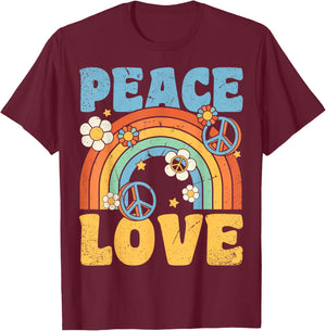 Peace Love 60's 70's 80's Party Outfit Groovy Hippie Costume , black T-Shirt - T-Shirt | Maroon