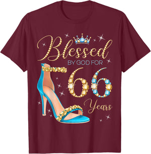 Blessed by God for 66 Years Old 66th Birthday Party Queens T-Shirt - T-Shirt | Maroon