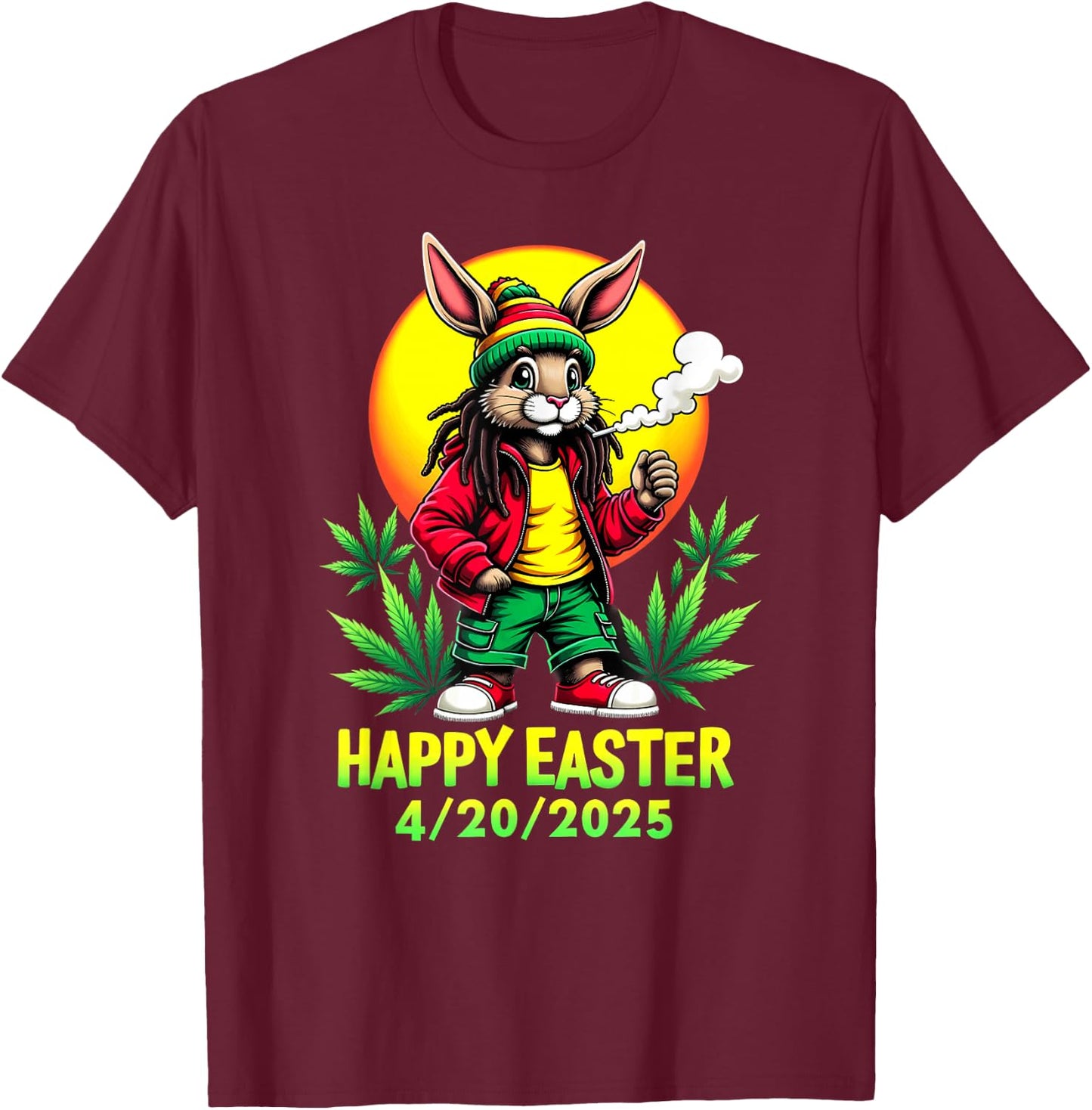 Happy Easter Bunny Marijuana Cannabis Weed 420 T-Shirt - T-Shirt | Maroon