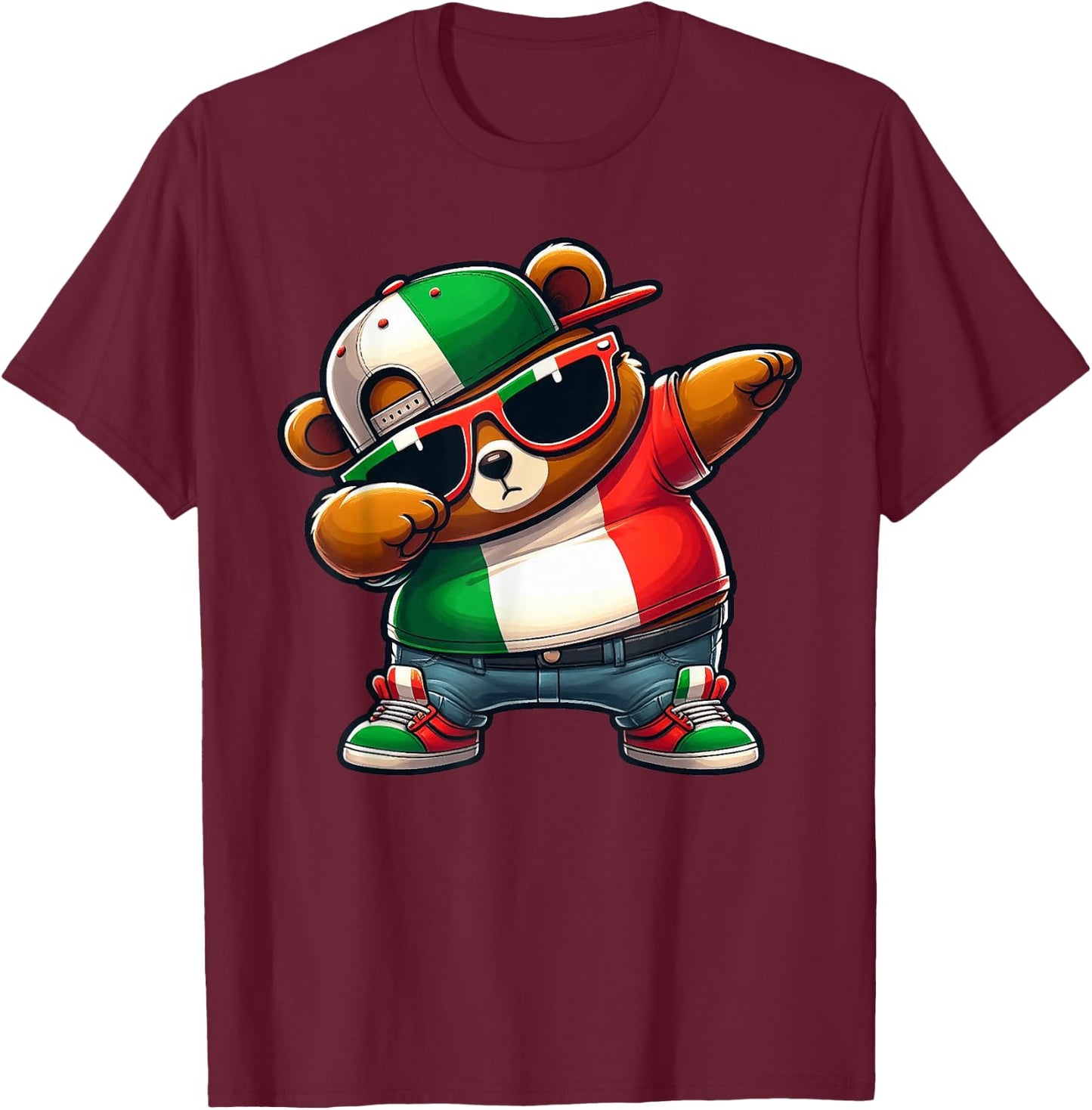 Italian Bear Italia Dab Dabbing Boys Kids 2024 , Blue, S T-Shirt - T-Shirt | Maroon