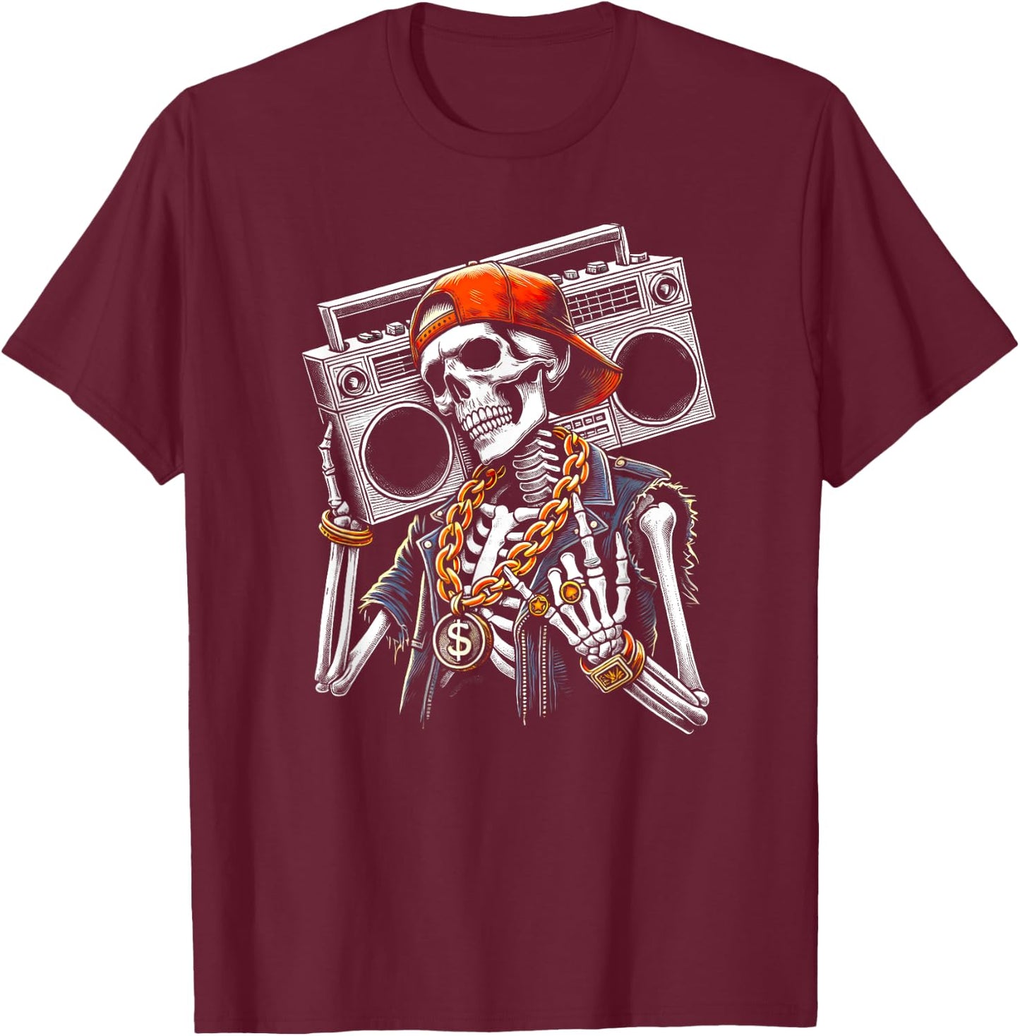 Skeleton Rocker Hand Horn Halloween Costume Cool Rock Music T-Shirt - T-Shirt | Maroon