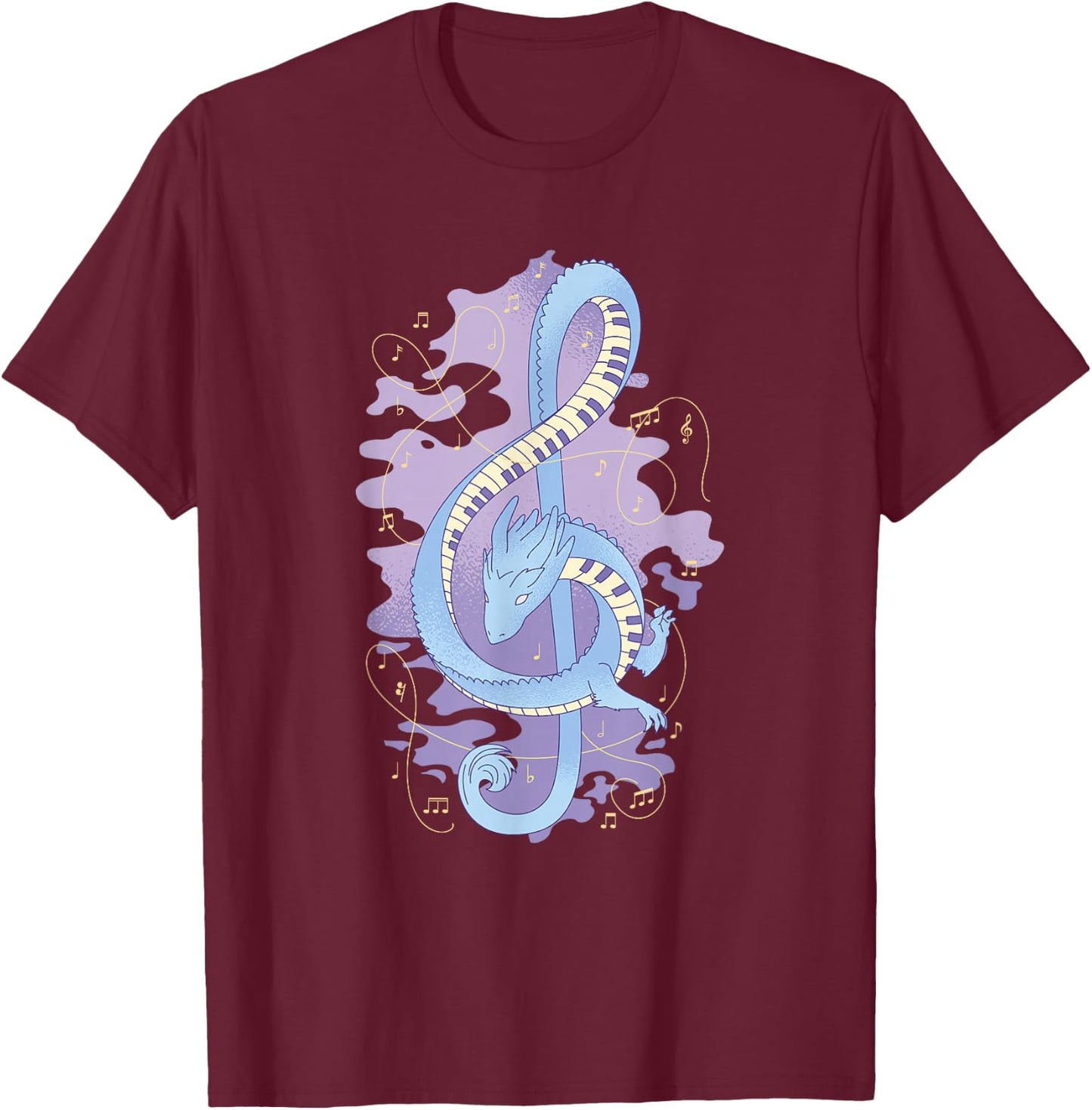 Dragon Clef Piano Player Music Teacher Student Graphic Men Women Girls Kids T-Shirt - T-Shirt | Maroon