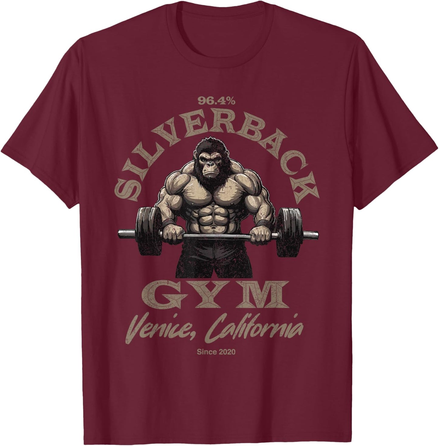 96.4% Silverback Gorilla Fitness Wear Bodybuilding Gym , black, S T-Shirt - T-Shirt | Maroon