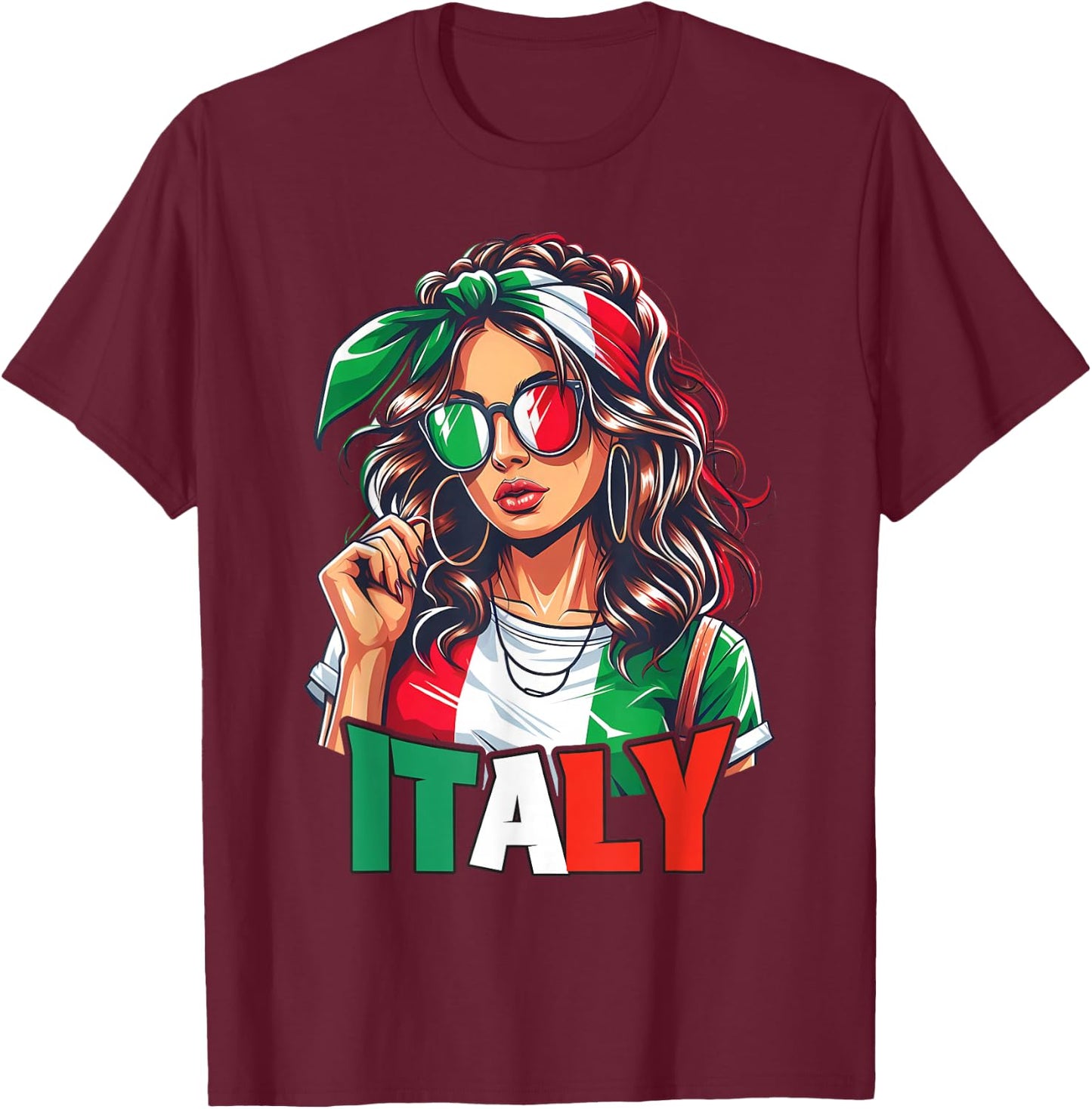 Italy Flag Woman Sunglasses Girls Italy & Italia , black T-Shirt - T-Shirt | Maroon