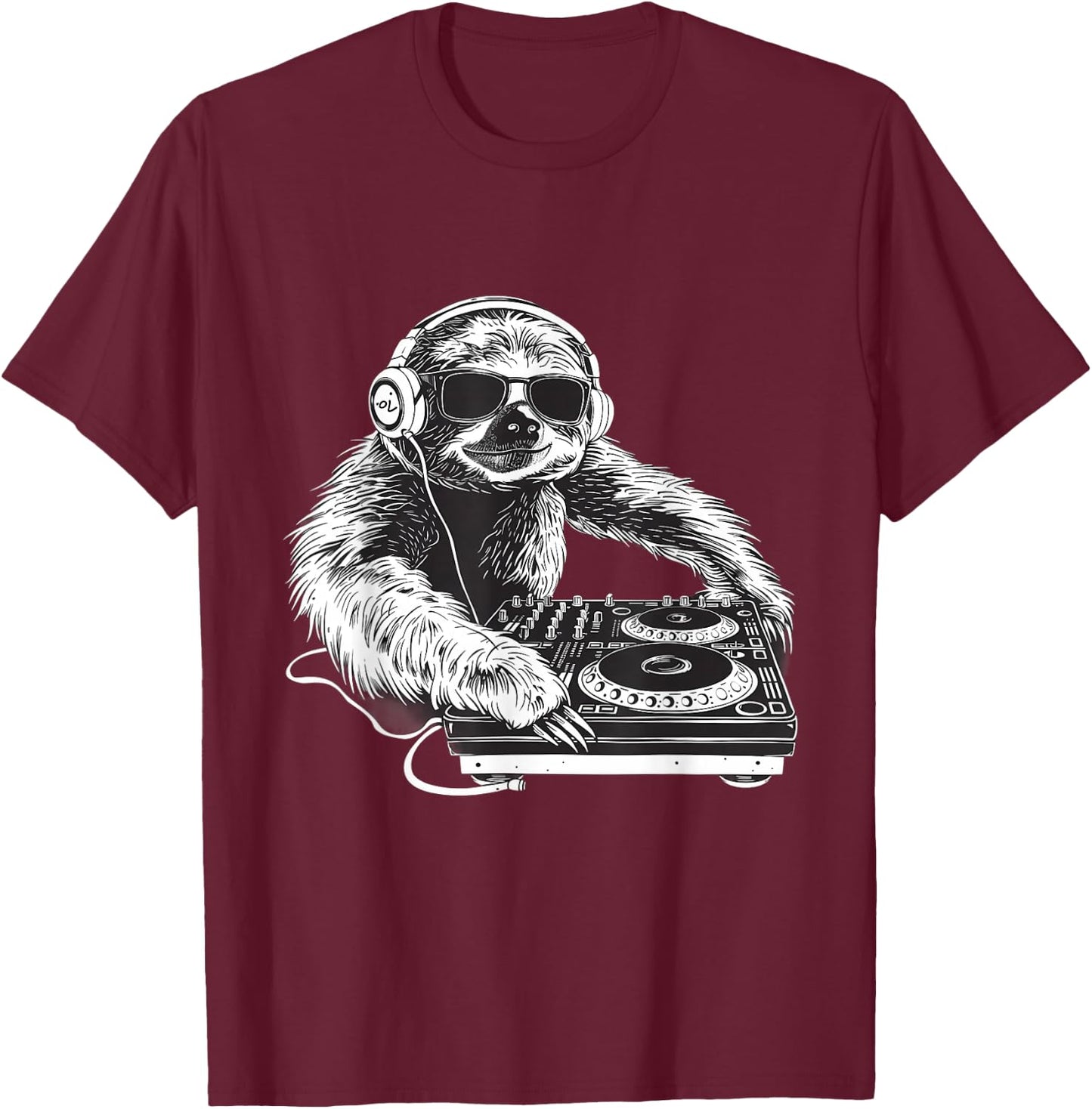 Sloth DJ Music Producer Turntable DJ Sloth House Techno EDM T-Shirt - T-Shirt | Maroon
