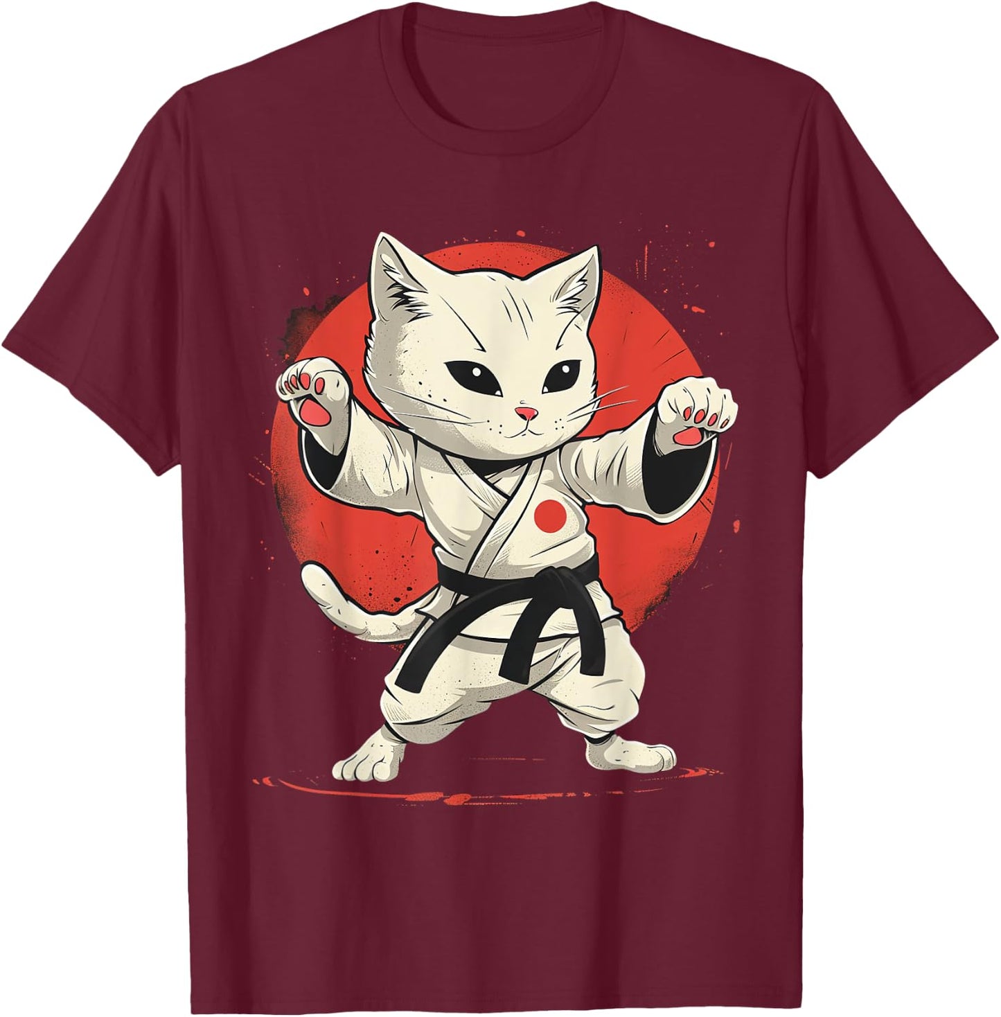 Judo Cat , Black, S T-Shirt - T-Shirt | Maroon