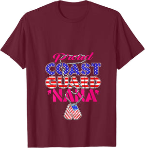 Proud US Coast Guard Nana US Flag Dog Tags Military Grandma V-Neck T-Shirt - T-Shirt | Maroon