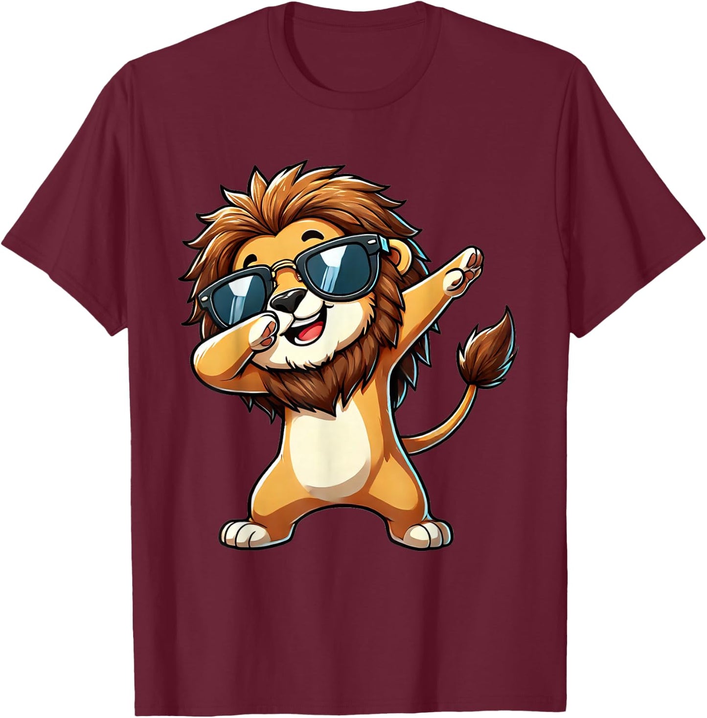 Lion Dabbing Cute Lion Dancing , black T-Shirt - T-Shirt | Maroon