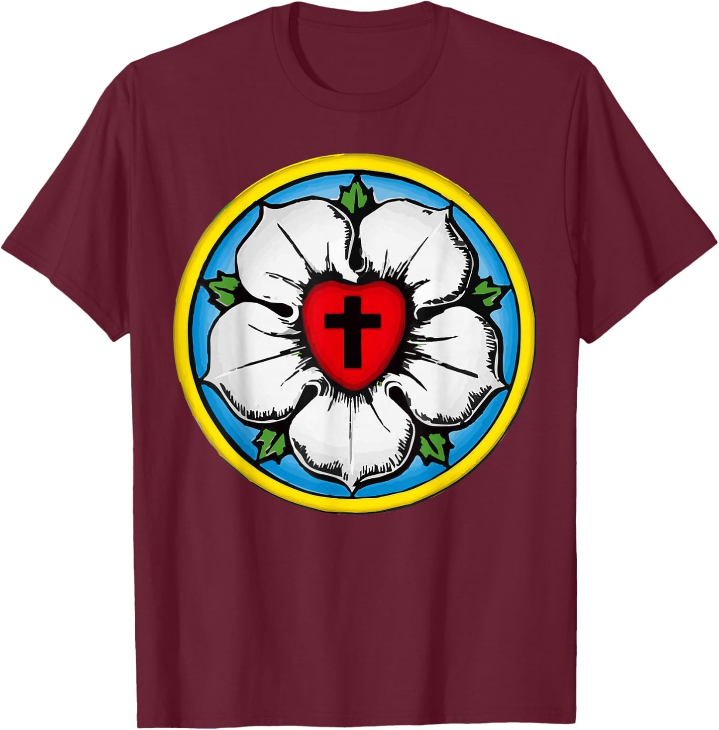 Luther Rose Seal Lutheran Symbol Christian Cross T-Shirt - T-Shirt | Maroon