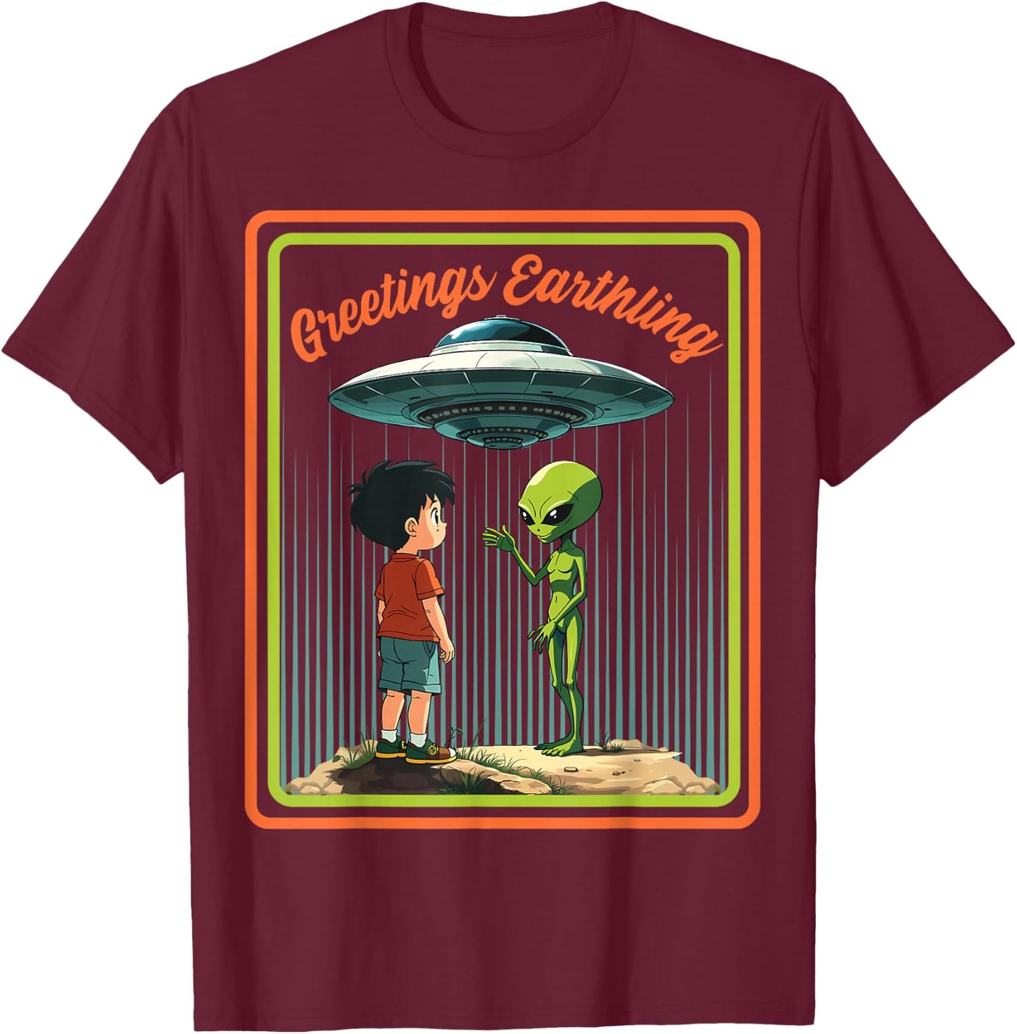 Vintage Child Game Horror, Dark Humour Greetings Earthling T-Shirt - T-Shirt | Maroon