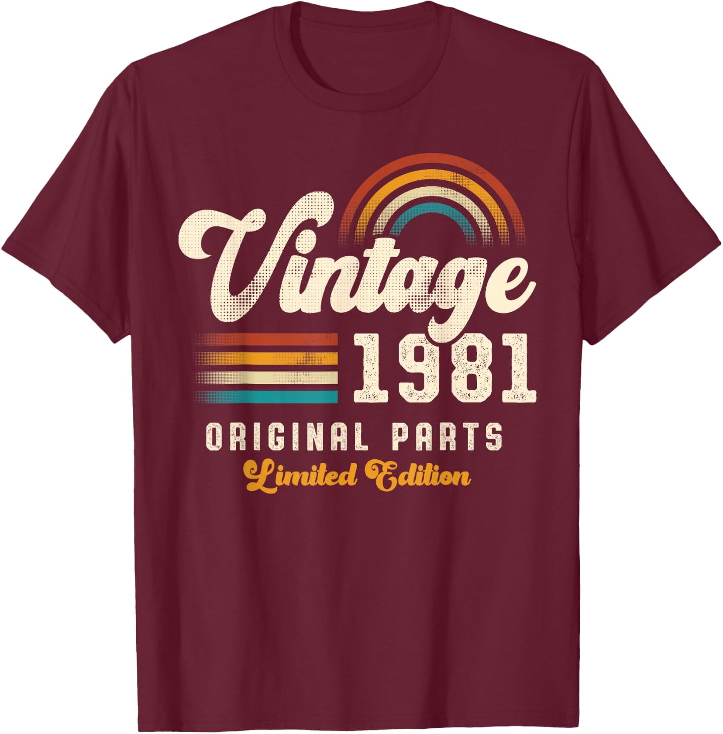 Vintage 1981 Original Parts 44th Anniversary Retro T-Shirt - T-Shirt | Maroon