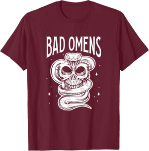 Bad Omens Snake and Skull Gothic Cobra Venom Reptiles T-Shirt - T-Shirt | Maroon