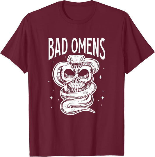 Bad Omens Snake and Skull Gothic Cobra Venom Reptiles T-Shirt - T-Shirt | Maroon